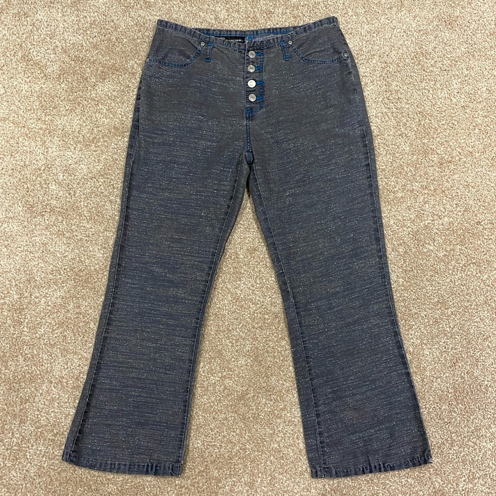 Vintage No Boundaries Sparkle Faux Denim Straight Leg Pants With Blue Stitching